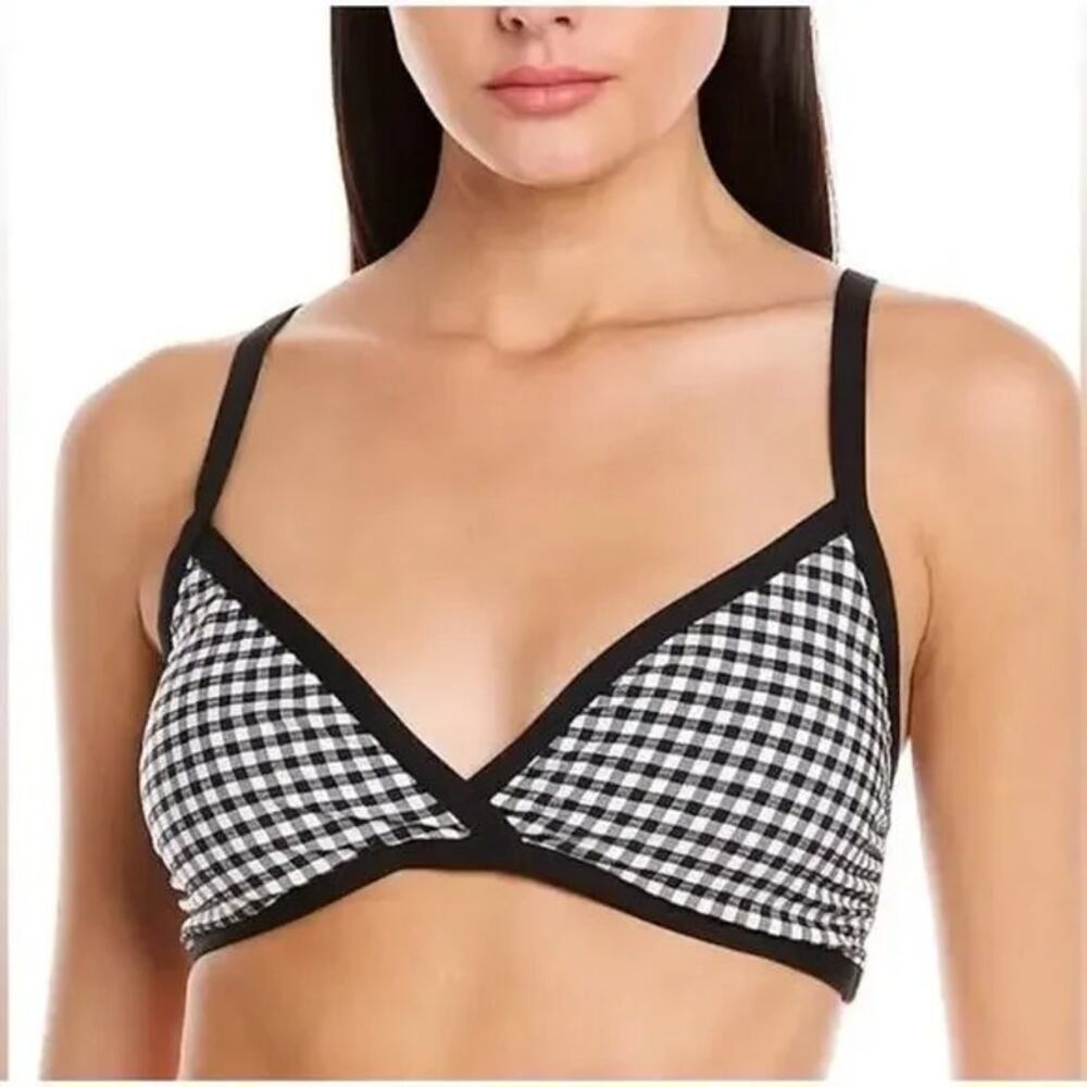 NWT Andie Swim The Cove Bikini Top Checkered Print Removable Cups L Black White